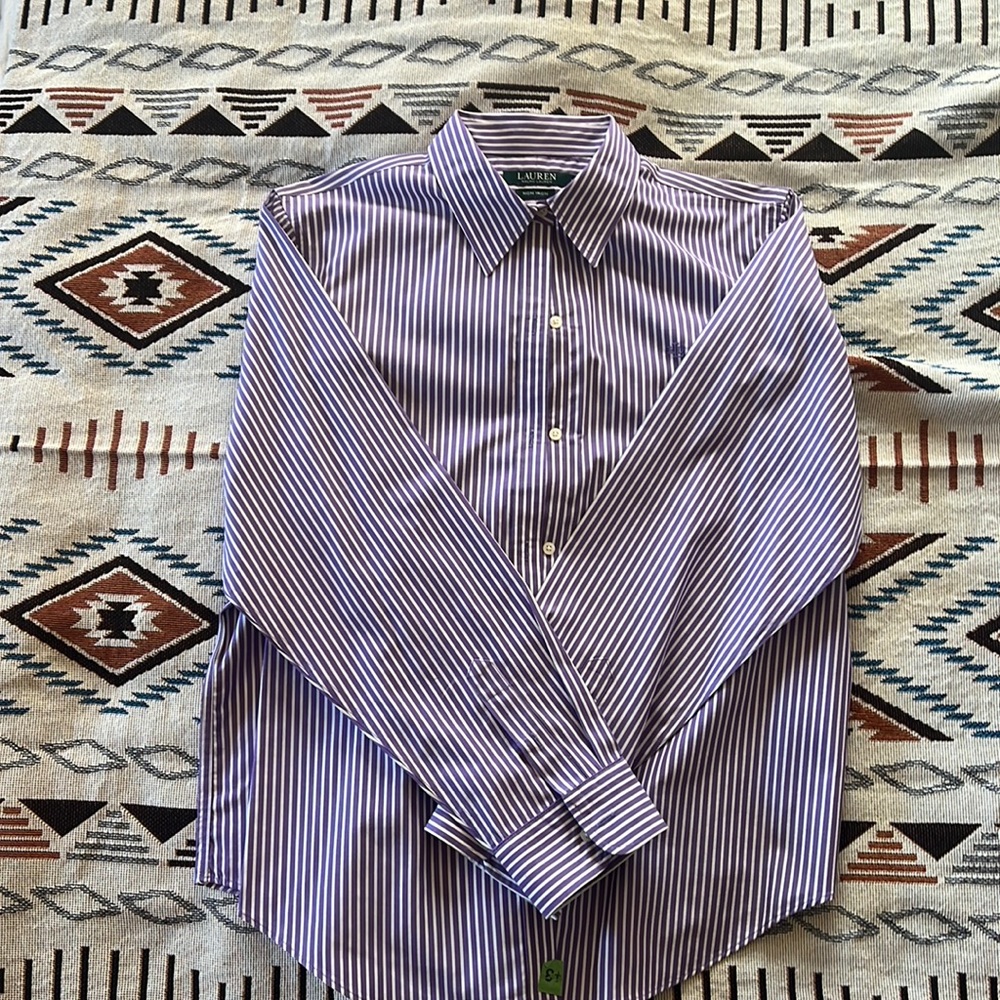Ralph Lauren Purple & White Striped Button-Down Shirt